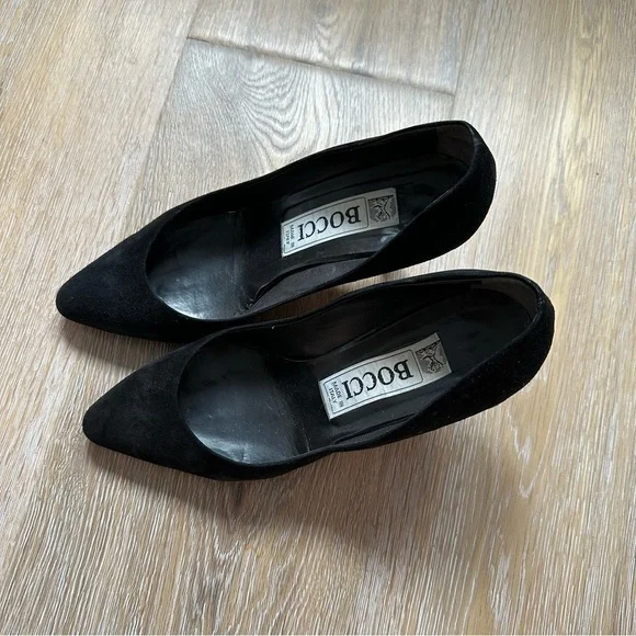 Vintage 80's Bocci Black Suede Pumps Shoes Made In Italy - Size 37.5 EU - Picture 6 of 16